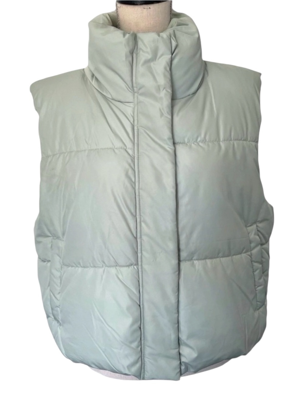 ONLY Light Green ONLSUSSI Short Waistcoat Puffer Vest (XL)